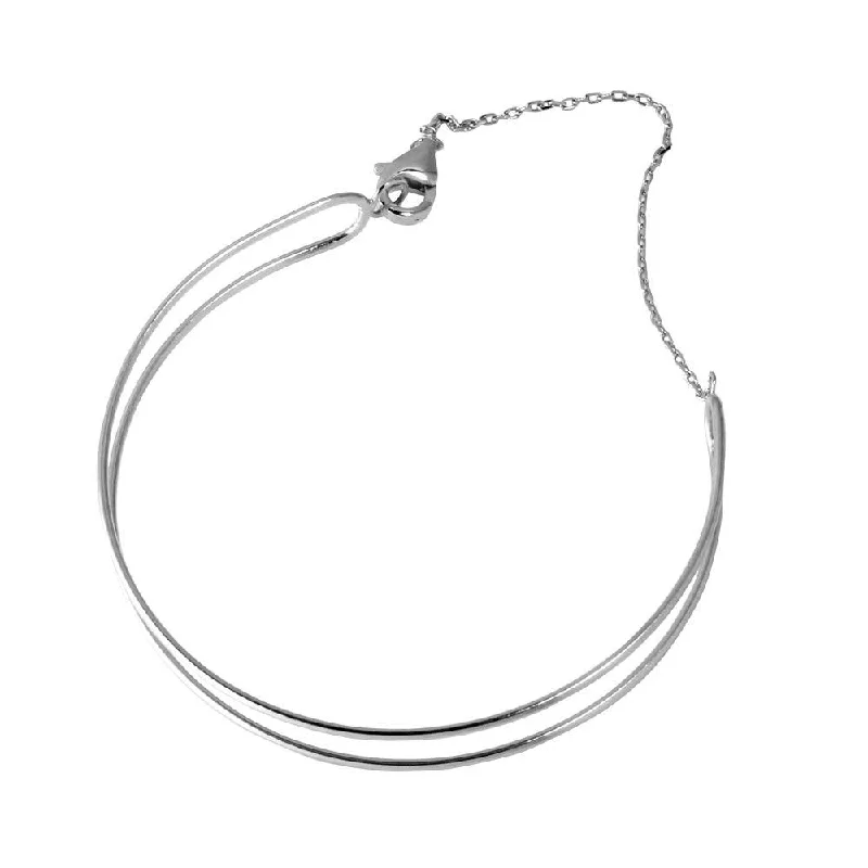 Rhodium Plated 925 Sterling Silver Open Open Wire Cuff Bracelet with Chain - GMB00056RH