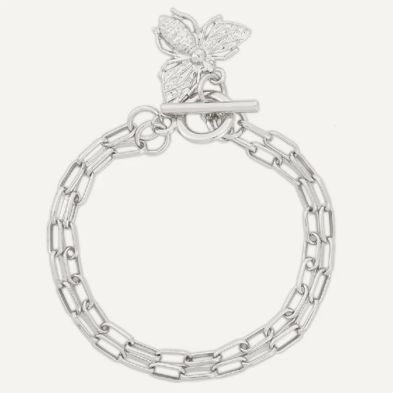 Contemporary Bee T-Bar Bracelet In Silver-Tone