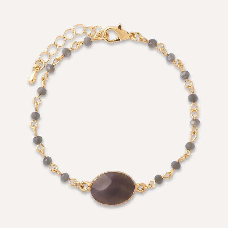 Grey Semi-Precious Stone Clasp Bracelet In Gold-Tone