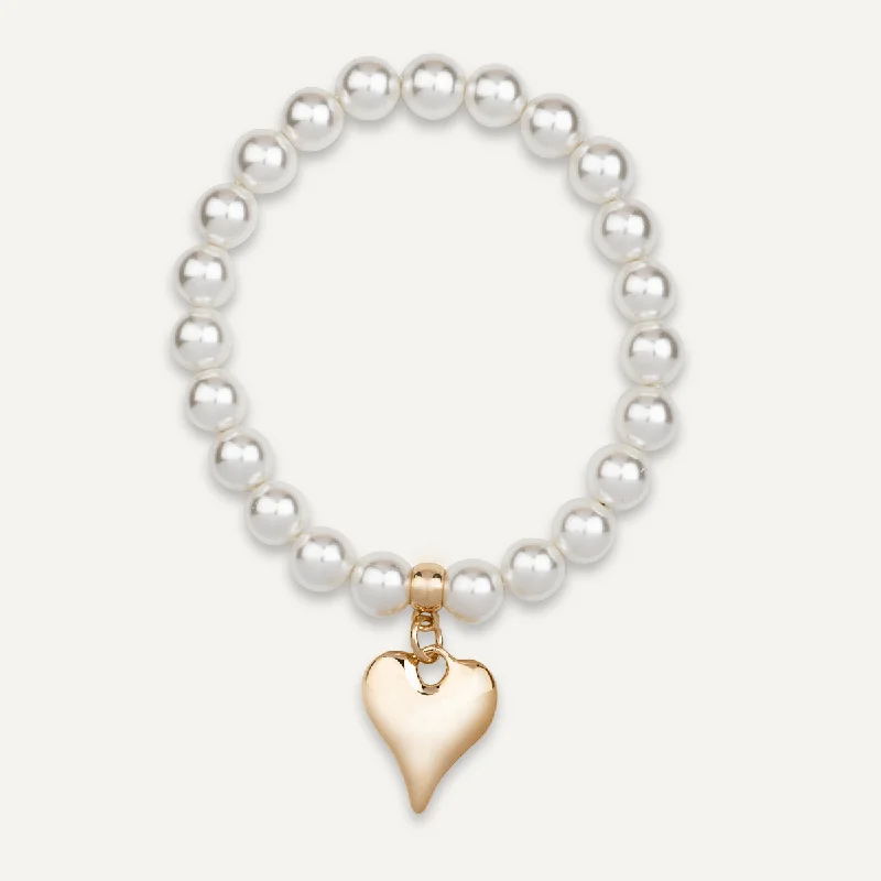 Pearl Bracelet & Shaped Heart Elasticated In Gold-Tone