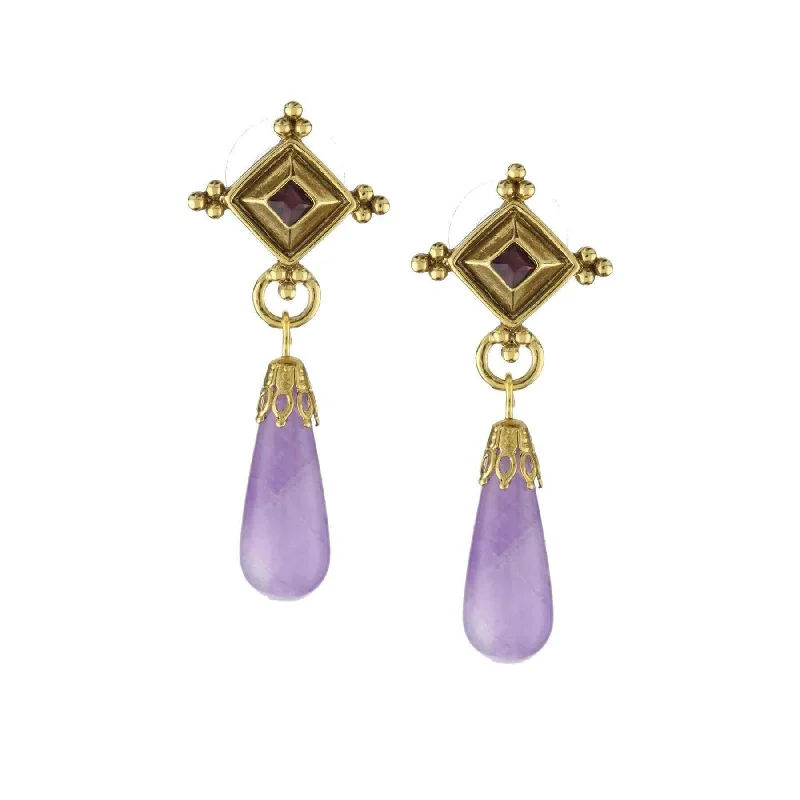 Antiquities Couture Purple Amethyst Teardrop Gemstone & Crystal Post Dangle Earrings