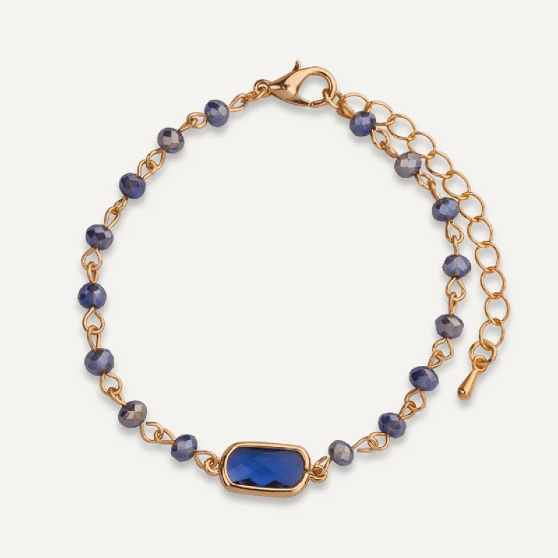 Blue Crystal Clasp Bracelet In Gold-Tone