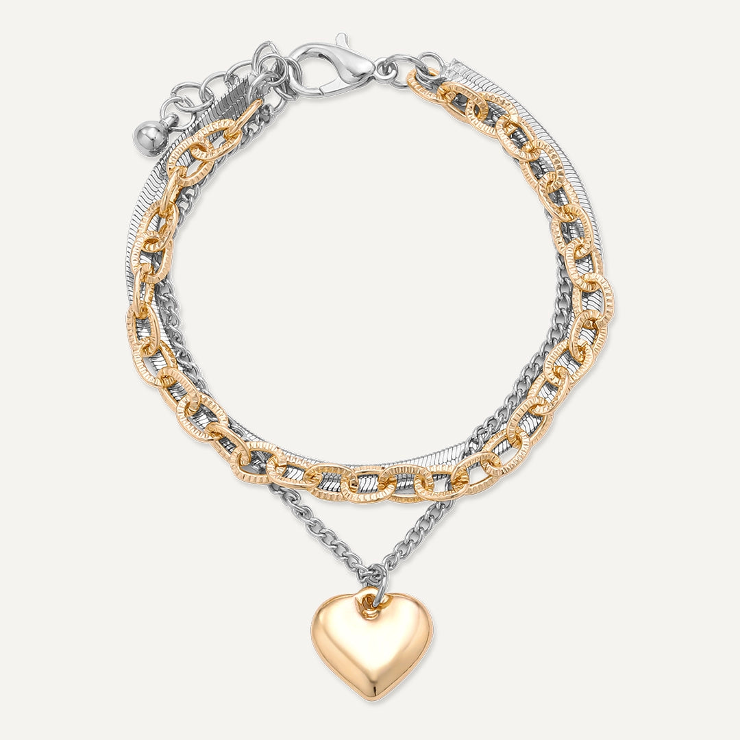 Dual-Tone Layered Heart Charm Bracelet In Silver & Gold-Tone