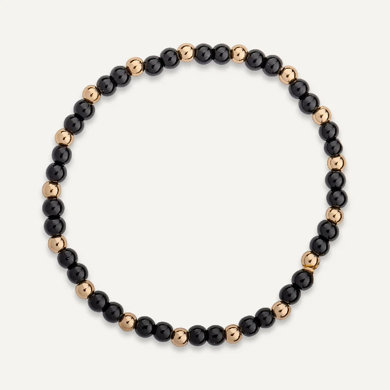 Natural Black Spinel and Crystal Elasticated Bracelet In Gold-Tone