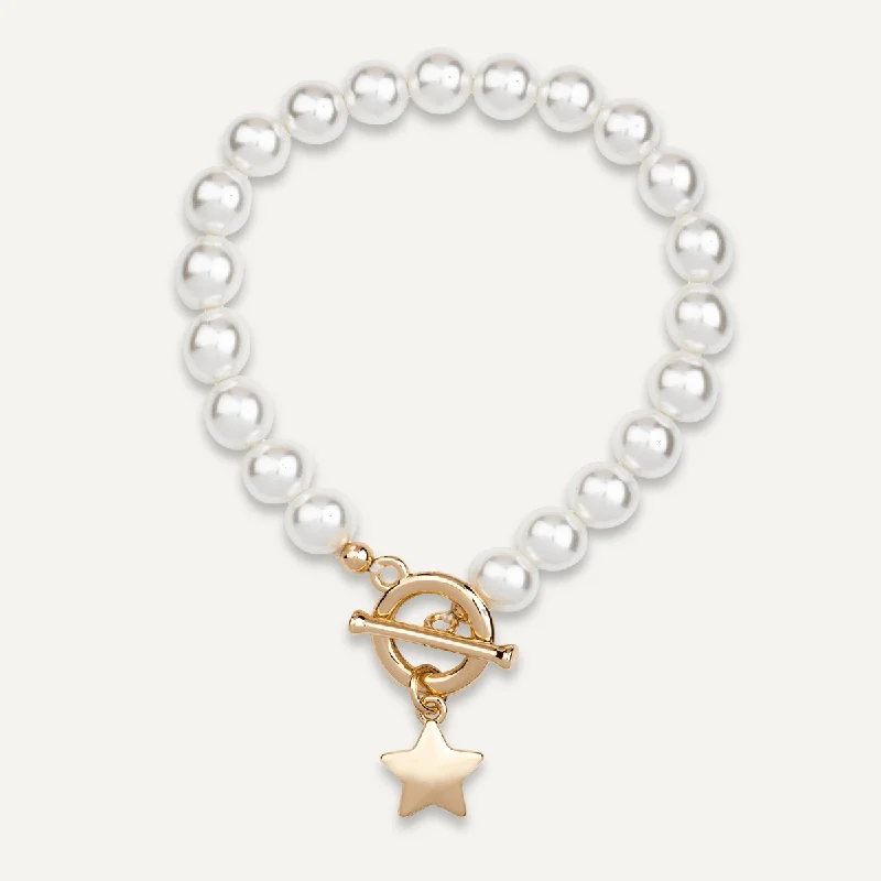 Mother Of Pearl Star Pendant T-bar Bracelet In Gold-Tone