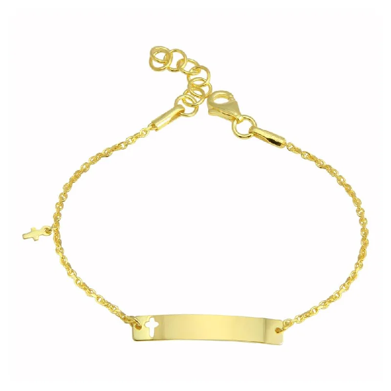 Gold Plated 925 Sterling Silver Dangling Cross Baby ID Bracelet - DIB00077GP