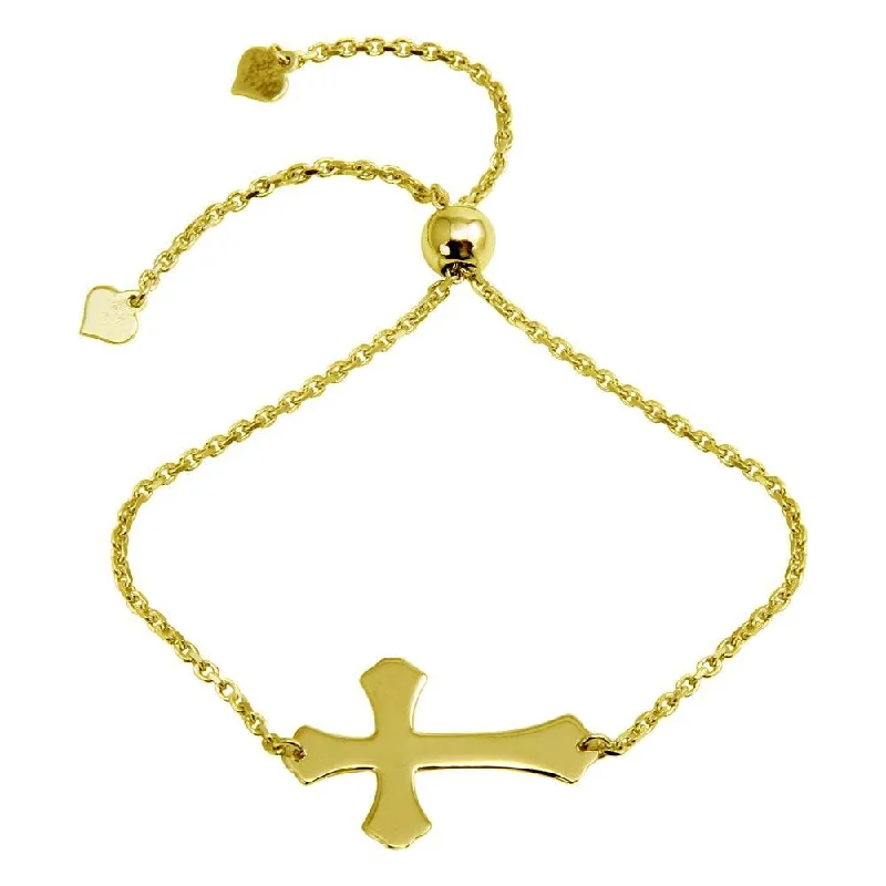 Gold Plated 925 Sterling Silver Lariat Side Way Cross Bracelet - DIB00063GP