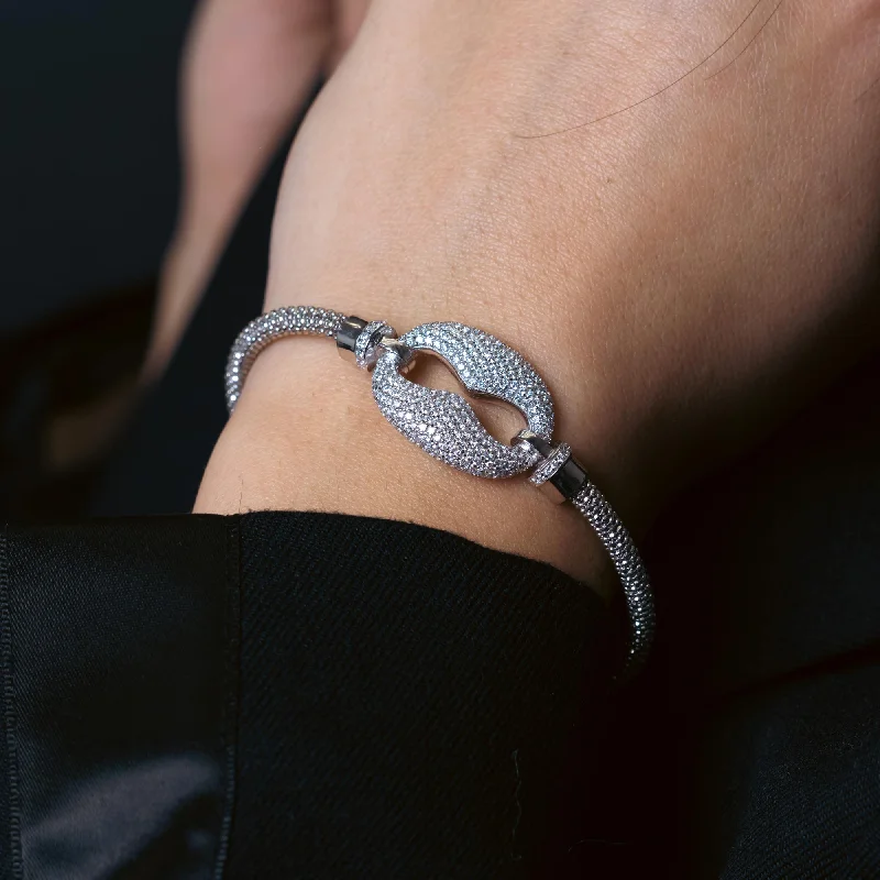 Silver 925 Rhodium Plated CZ Link Italian Bracelet - ITB00186RH