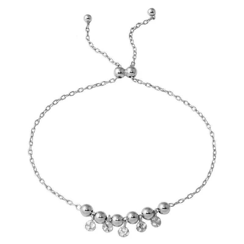 Rhodium Plated 925 Sterling Silver Ball with Dangling Confetti Lariat Bracelet - DIB00021RH