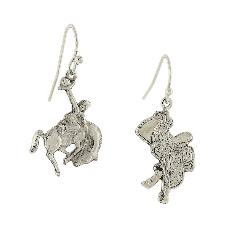 1928 Jewelry Silver Horse And Saddle Earrings