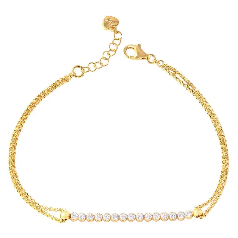 Silver 925 Gold Plated CZ Center Chain Bracelets - ARB00021GP