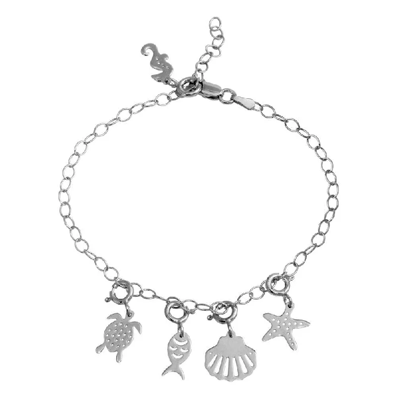 Rhodium Plated 925 Sterling Silver Aquatic Charms Bracelet - DIB00057RH