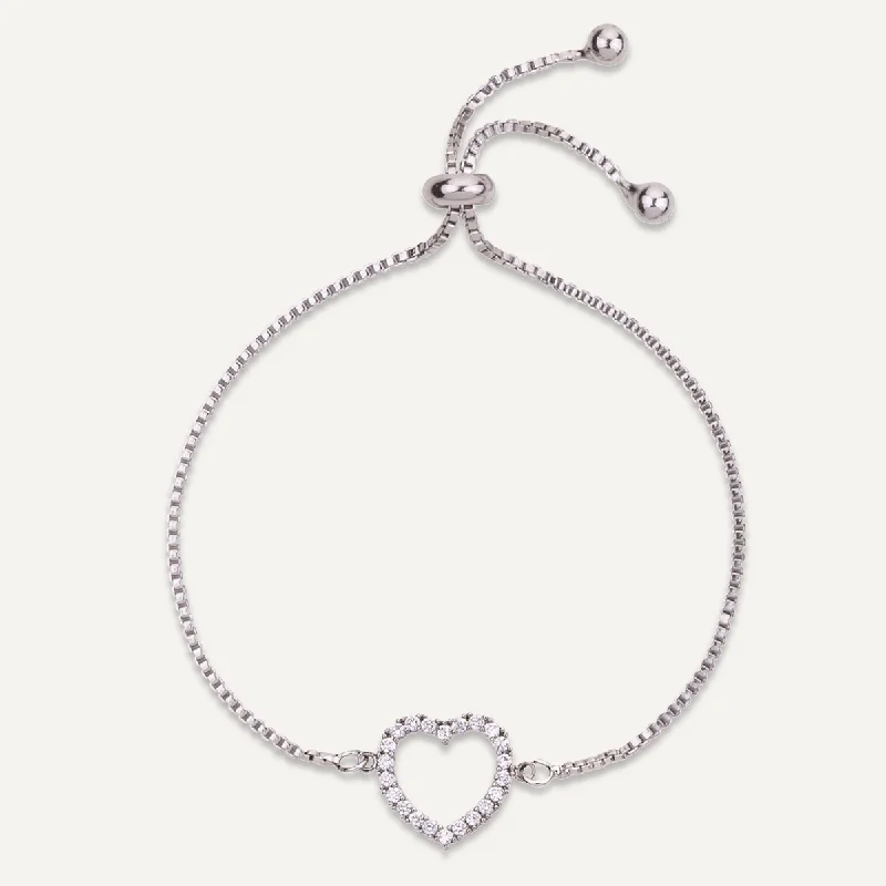 Vivienne Heart Drawstring Bracelet In White Gold-Tone