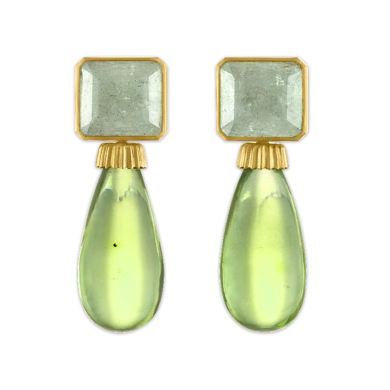 Green Beryl and Amber Canthus Earrings