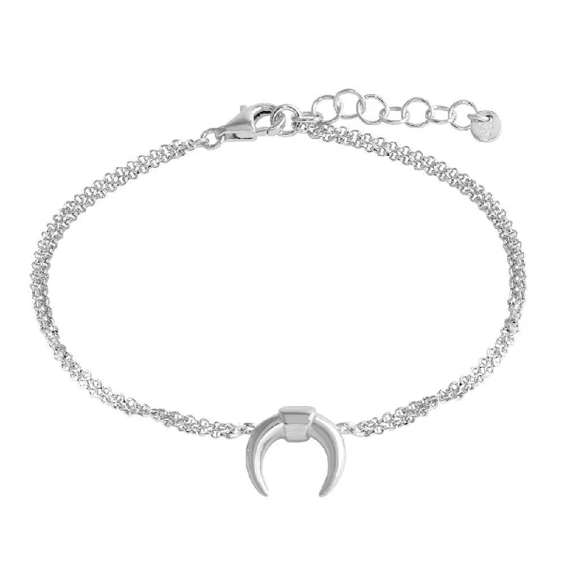 Rhodium Plated 925 Sterling Silver Crescent Chain Bracelet - ARB00051RH