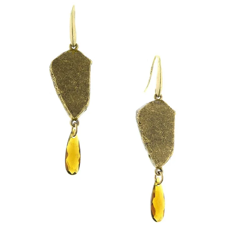 T.R.U. Hippekaya Drop Nugget With Topaz Color Briolette Earrings