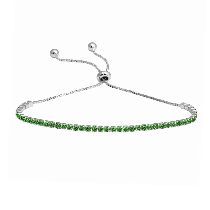 Rhodium Plated 925 Sterling Silver Green CZ Lariat Bracelet - STB00534RH-GRN