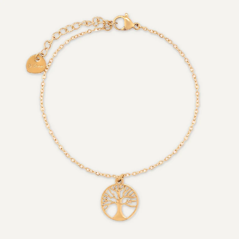 Tree Of Life Charm Clasp Bracelet In Gold-Tone