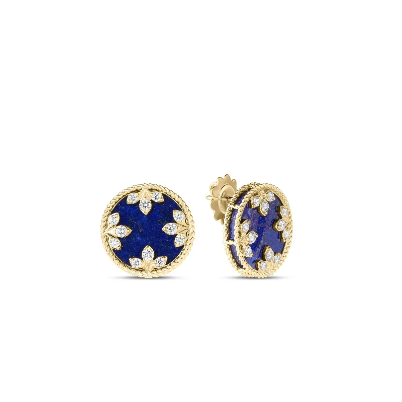 18k Yellow Gold Blue Lapis Venetian Medallion Earrings