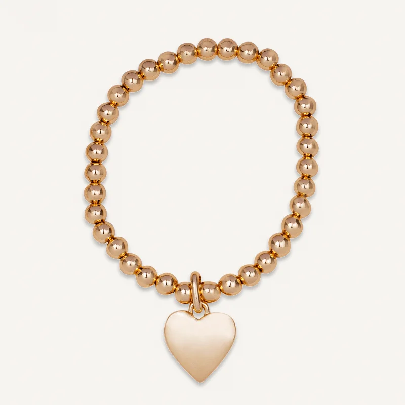 Sweetheart Beaded Heart Pendant Bracelet In Gold-Tone