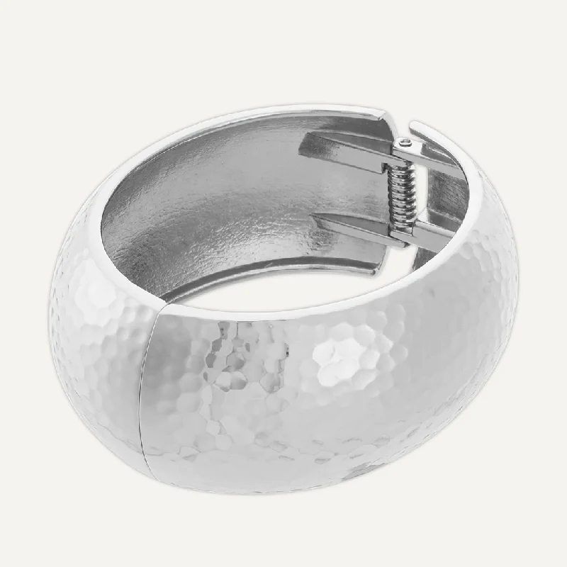 Abstract Hinged Bracelet In Silver-Tone