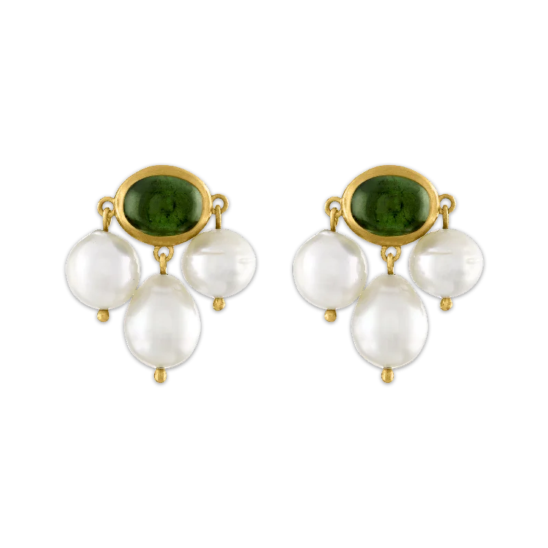 Green Tourmaline and South Sea Pearl Unda Stud Earrings