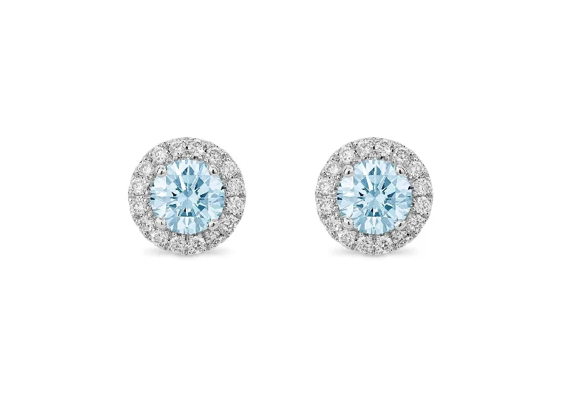 LIGHTBOX Lab-Grown Blue Diamond 1ct twt Halo Studs set in 14k gold