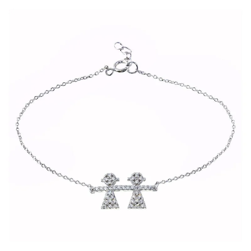 Rhodium Plated 925 Sterling Silver CZ Girls Chain Bracelet - BGB00335GIRL