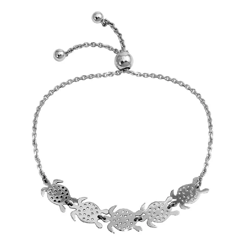 Rhodium Plated 925 Sterling Silver Turtles Lariat Bracelet - DIB00062RH