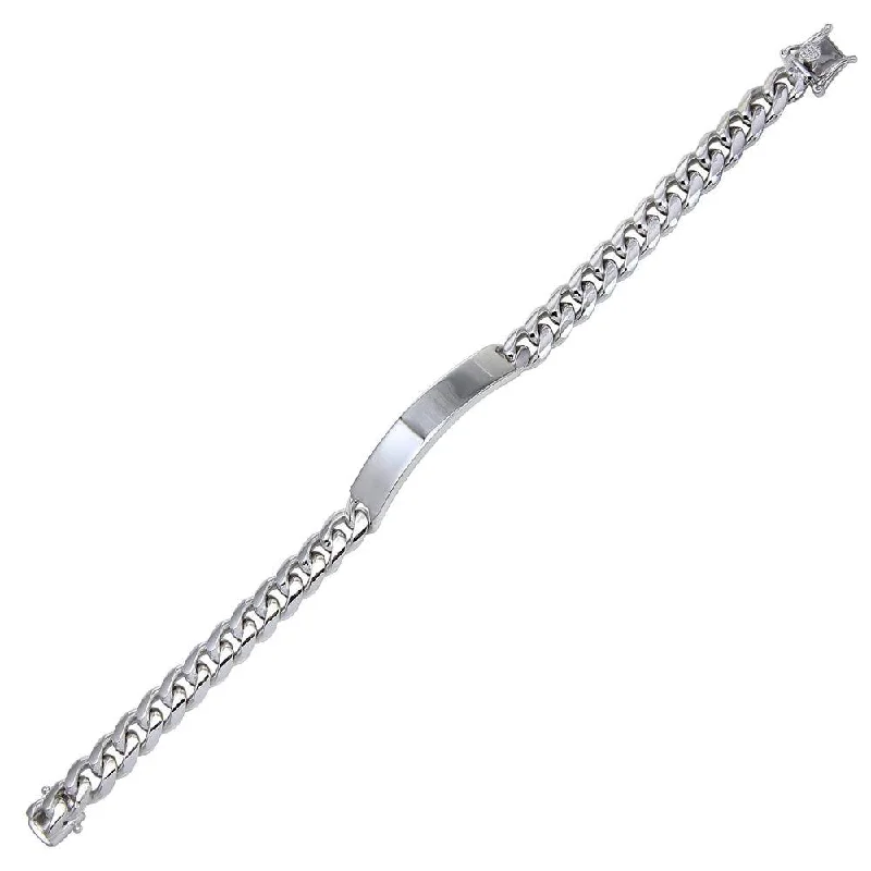 Rhodium Plated 925 Sterling Silver Miami Cuban Link ID Bracelet 8mm - CDIB00034RH