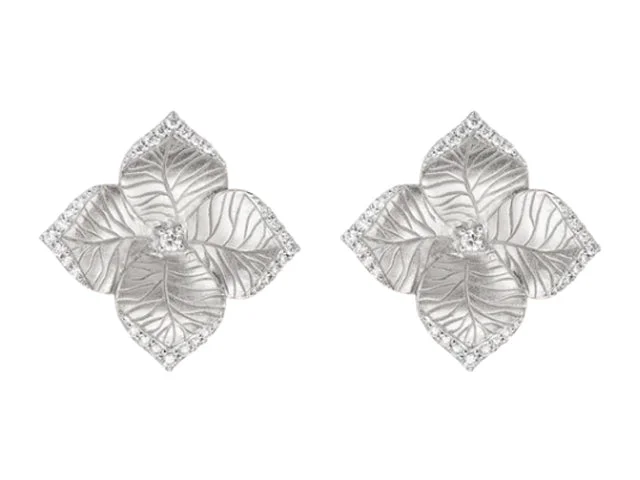 18k White Gold Satin Flower Studs