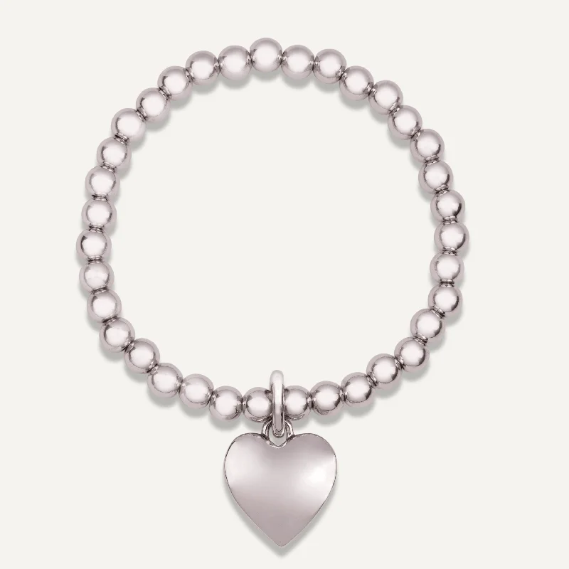 Sweetheart Beaded Heart Pendant Bracelet In Silver-Tone