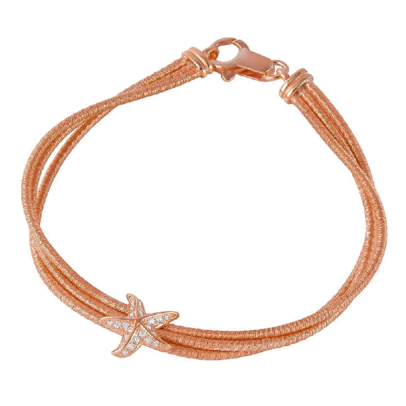 Silver 925 Rose Gold Plated CZ Starfish Italian Bracelet - ECB00052R