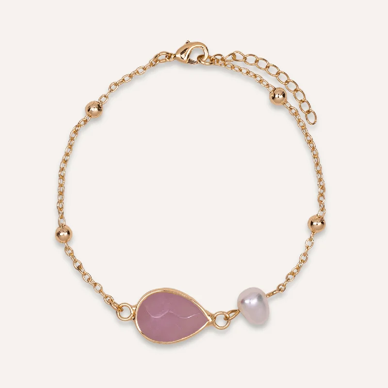 Delicate Pearl And Rose Quartz Clasp Bracelet In Gold-Tone