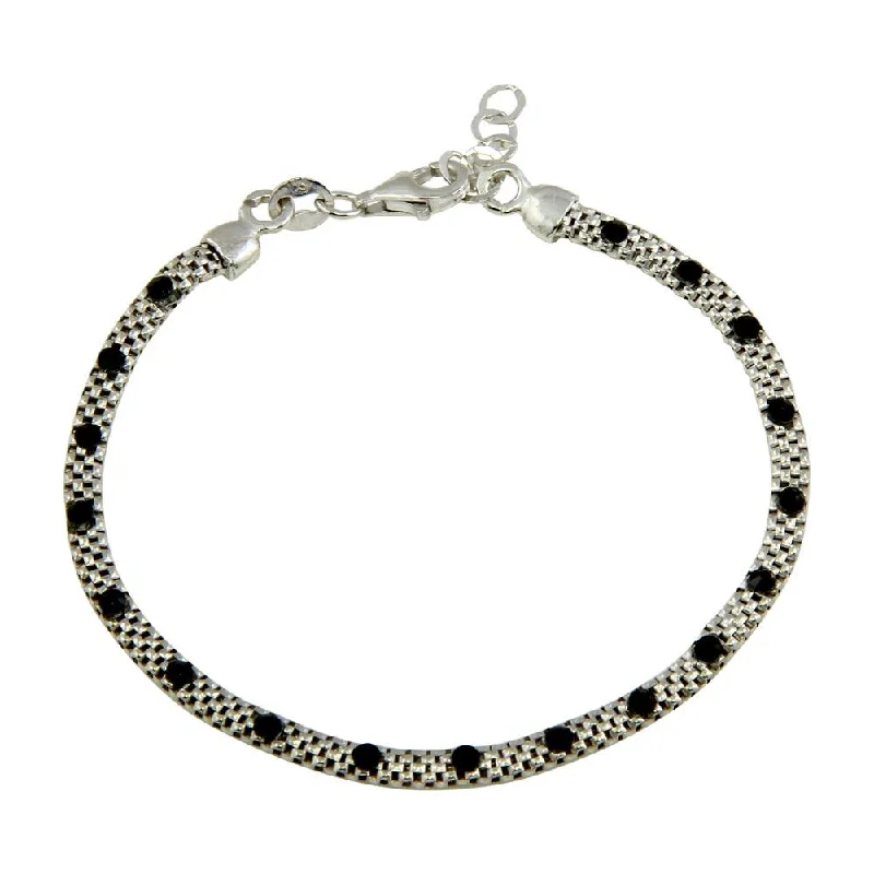 Rhodium Plated 925 Sterling Silver Bracelet with Black CZ Stones - ECB00018BLK