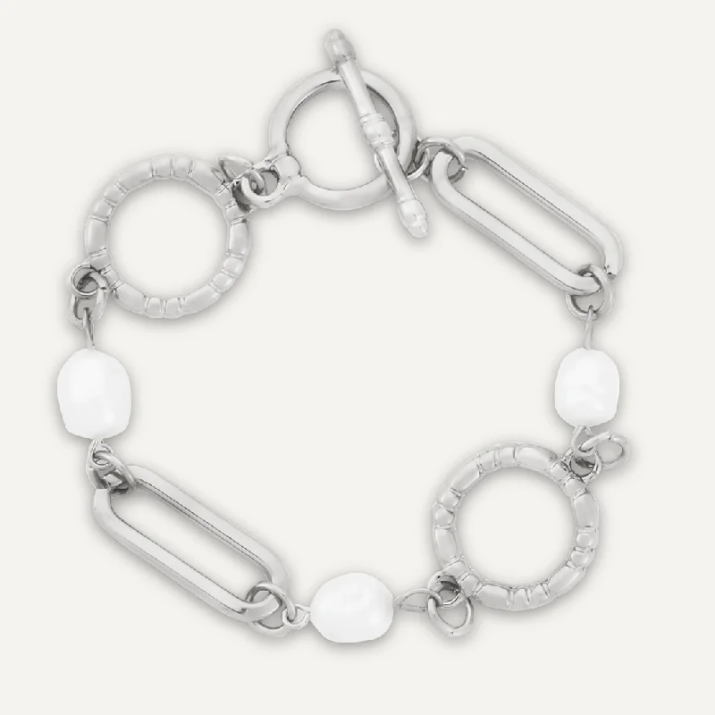 Classic Faux Pearls T-bar Bracelet In Silver-Tone