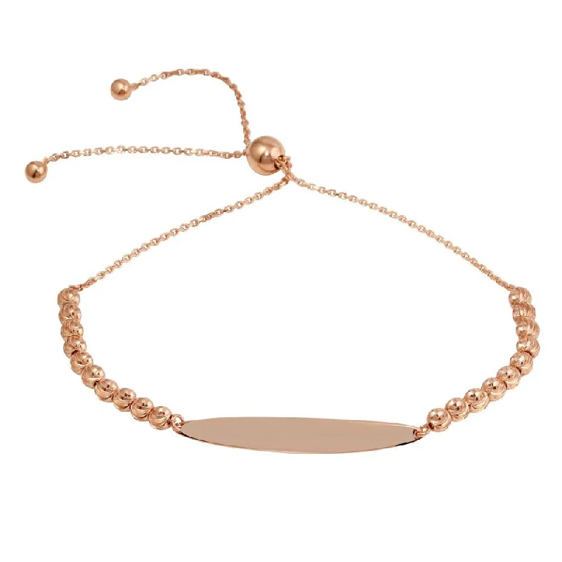 Rose Gold Plated 925 Sterling Silver Beaded Engravable ID Lariat Bracelet - DIB00056RGP